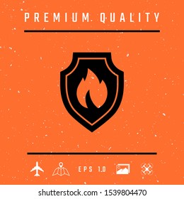 Shield with fire sign - protection icon. Graphic elements for your design