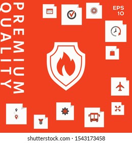 Shield with fire sign - protection icon. Graphic elements for your design