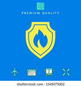Shield with fire sign - protection icon. Graphic elements for your design