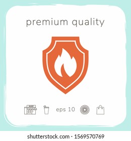 Shield with fire sign - protection icon. Graphic elements for your design