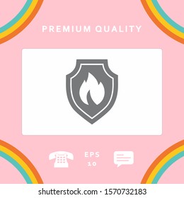 Shield with fire sign - protection icon. Graphic elements for your design