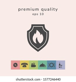 Shield with fire sign - protection icon. Graphic elements for your design