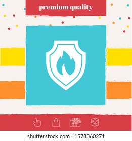 Shield with fire sign - protection icon. Graphic elements for your design