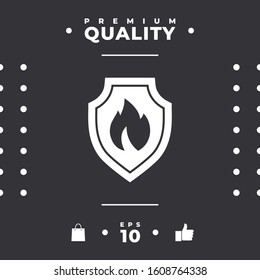 Shield with fire sign - protection icon. Graphic elements for your design