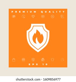 Shield with fire sign - protection icon. Graphic elements for your design