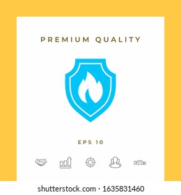 Shield with fire sign - protection icon. Graphic elements for your design
