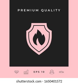 Shield with fire sign - protection icon. Graphic elements for your design
