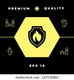 Shield with fire sign - protection icon. Graphic elements for your design
