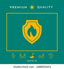 Shield with fire sign - protection icon. Graphic elements for your design