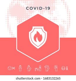 Shield with fire sign - protection icon. Graphic elements for your design