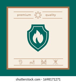 Shield with fire sign - protection icon. Graphic elements for your design