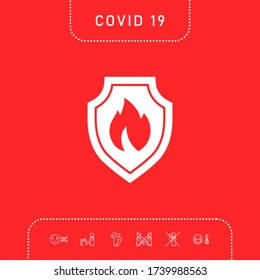Shield with fire sign - protection icon. Graphic elements for your design