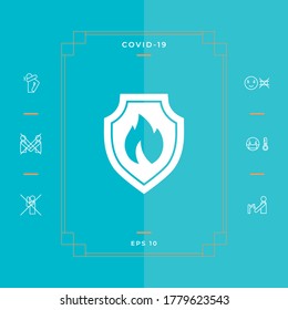 Shield with fire sign - protection icon. Graphic elements for your design