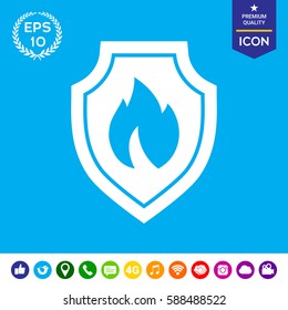Shield with fire sign - protection icon
