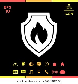 Shield with fire sign - protection icon