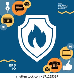 Shield with fire sign - protection icon