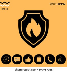 Shield with fire sign - protection icon