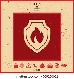 Shield with fire sign - protection icon