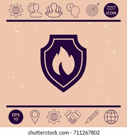 Shield with fire sign - protection icon