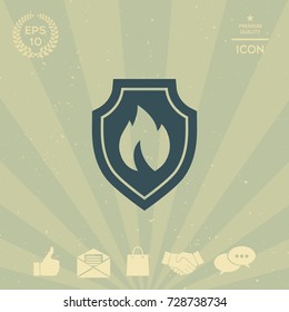 Shield with fire sign - protection icon