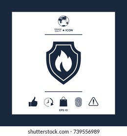 Shield with fire sign - protection icon