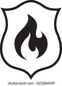 Shield with fire sign. Vector fire shield. Vector shield icon. Protection icon.