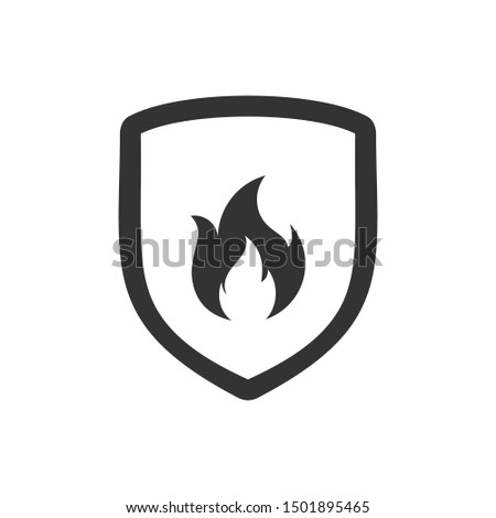 Shield with fire sign.  Vector fire shield. Vector shield icon. Protection icon. Shield vector icon.