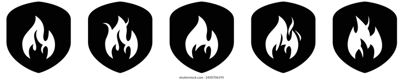 Shield fireproof Black icon. fire protection symbol. Shield protector, secure, protect, scutum, safeguard, vector illustration.
