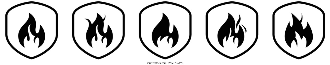 Shield fireproof icon. fire protection symbol. Shield protector, secure, protect, scutum, safeguard, vector illustration.