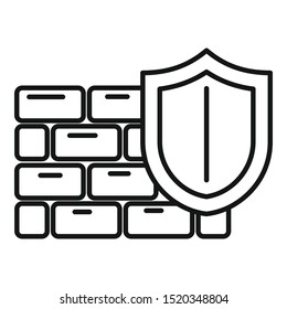 Shield firewall icon. Outline shield firewall vector icon for web design isolated on white background