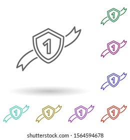 Shield first with ribbon multi color icon. Simple thin line, outline vector of succes and awards icons for ui and ux, website or mobile application
