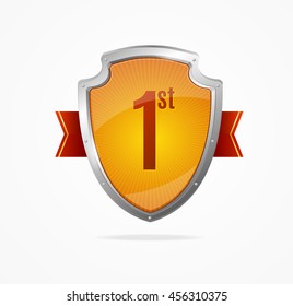 Shield First Safety Concept Isolated on White Background. Sign Guarantee. Vector illustration
