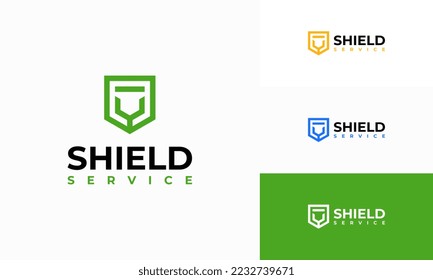 Shield Fixing Service logo template icon, Shield technology logo designs vector