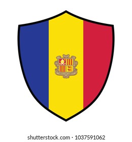 Shield with Flag of Andorra - vector illustration.