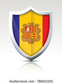 Shield with Flag of Andorra - vector illustration