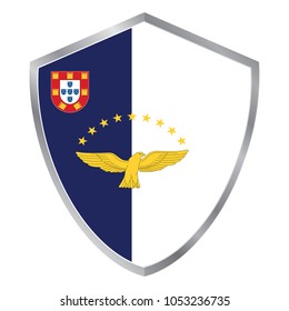 Shield with Flag of Azores.  vector illustration. white background. eps10.