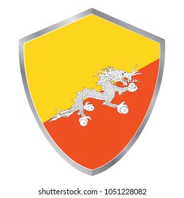 Shield with Flag of Bhutan. asia. vector illustration. white background vector. eps10.