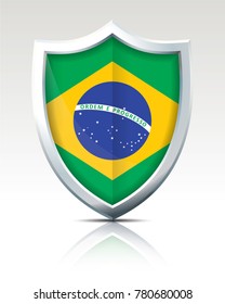 Shield with Flag of Brazil - vector illustration