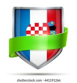 Shield with flag Croatia and ribbon. Editable Vector Illustration isolated on white background.