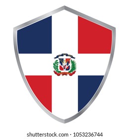Shield with Flag of Dominican Republic.  vector illustration. 
white background. eps10.