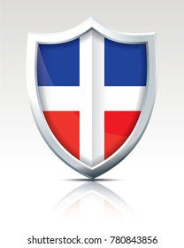 Shield with Flag of Dominican Republic - vector illustration