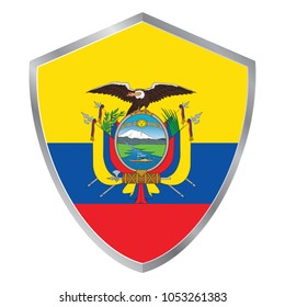 Shield with Flag of Ecuador. south america. vector illustration. 
white background. eps10.