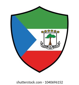 Shield with Flag of Equatorial Guinea - vector illustration, Equatorial Guinea Flag Vector Shield Icon - Illustration.
