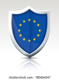 Shield with Flag of European Union - vector illustration