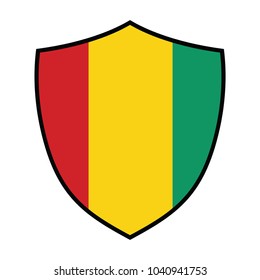Shield with Flag of Guinea - vector illustration, Guinea security concept. Metal shield shape with national flag.