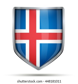 Shield with flag Iceland. Editable Vector Illustration isolated on white background.