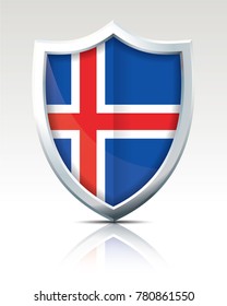 Shield with Flag of Iceland - vector illustration