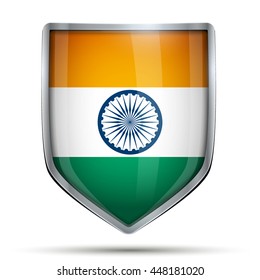 Shield with flag India. Editable Vector Illustration isolated on white background.