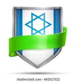 Shield with flag Israel and ribbon. Editable Vector Illustration isolated on white background.