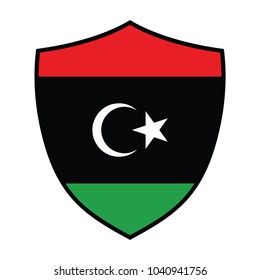 Shield with Flag of Libya - vector illustration, Libya security concept. Metal shield shape with national flag.